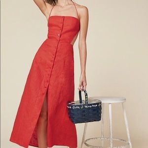 Reformation red midi backless dress